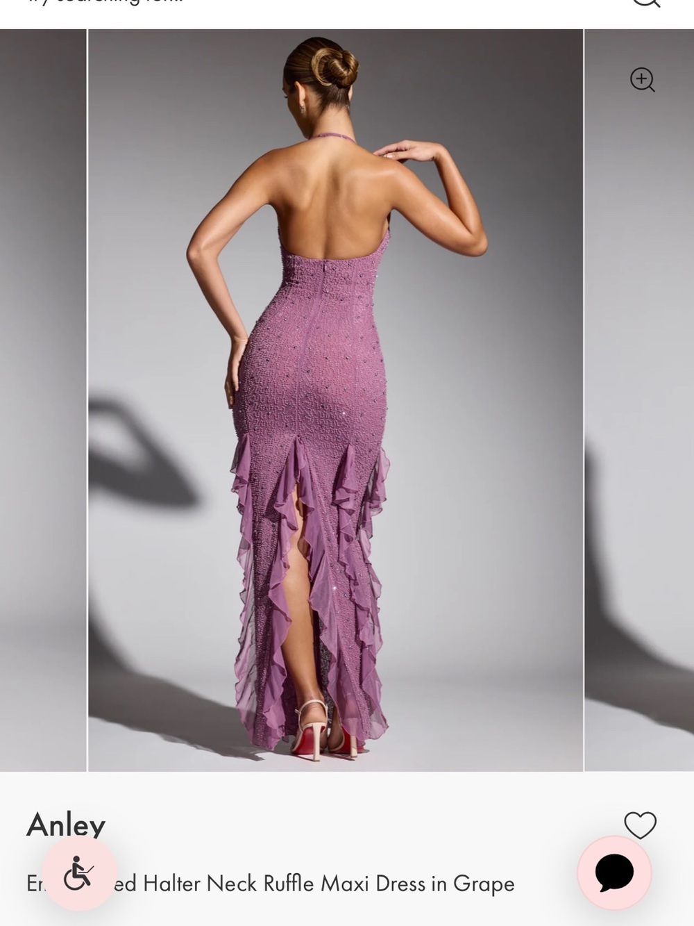 Oh Polly Mauve Beaded Halter Ruffle Maxi Dress - Picture 2 of 3